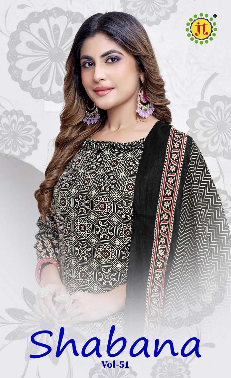 JT TEXTILE SHABANA VOL-51 51001 TO 51010 SERIES PURE COTTON PRINTED DRESSES-00015