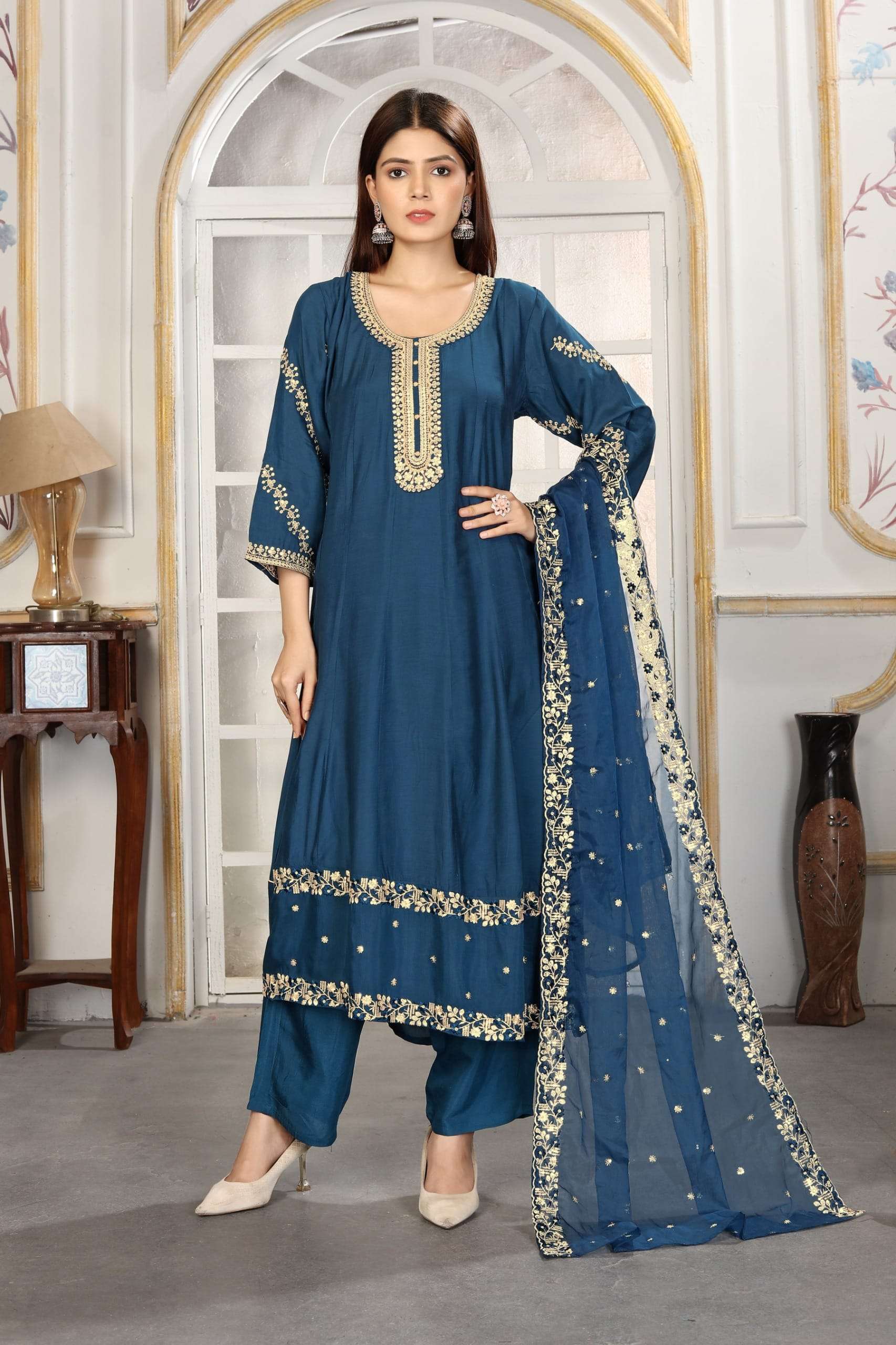 KANSA BY ASLIWHOLESALE DESIGNER PURE MUSLIN EMBROIDERY DRESSES-00150