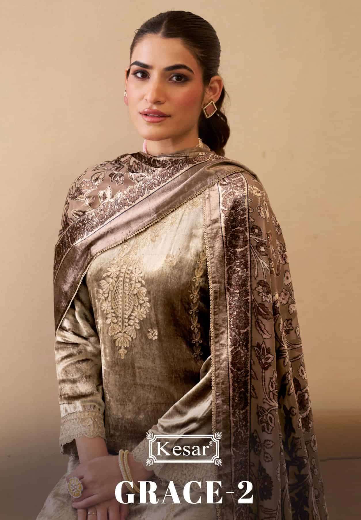 KESAR GRACE VOL-02 20001 TO 20004 SERIES PURE VELVET EMBROIDERY PAKISTANI DRESSES-00402