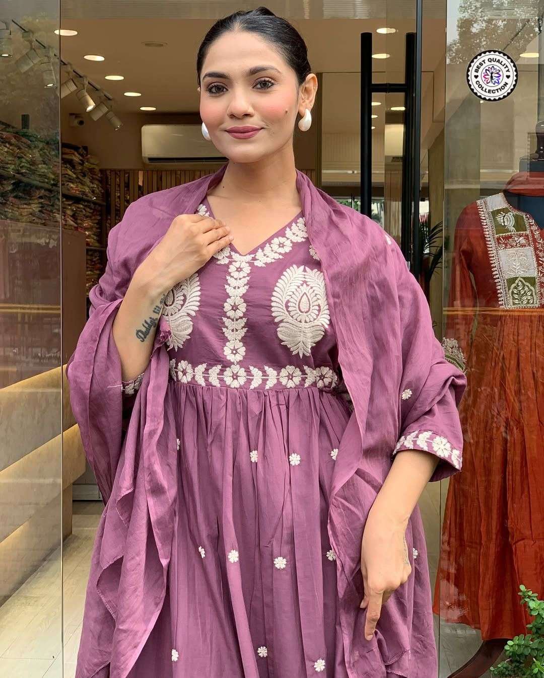 KF-1011 BY ASLIWHOLESALE DESIGNER PURE CHANDERI EMBROIDERY DRESSES-00096