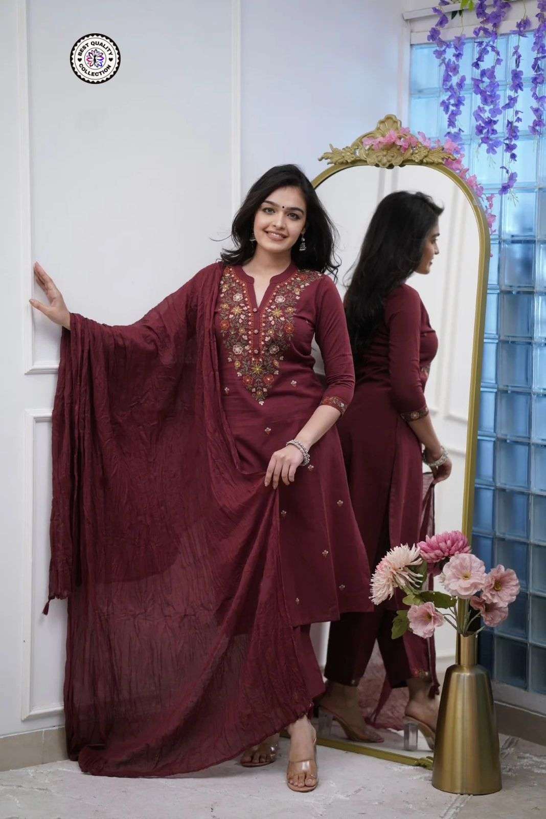 KF-3105 BY ASLIWHOLESALE DESIGNER PURE RAYON EMBROIDERY DRESSES-00096