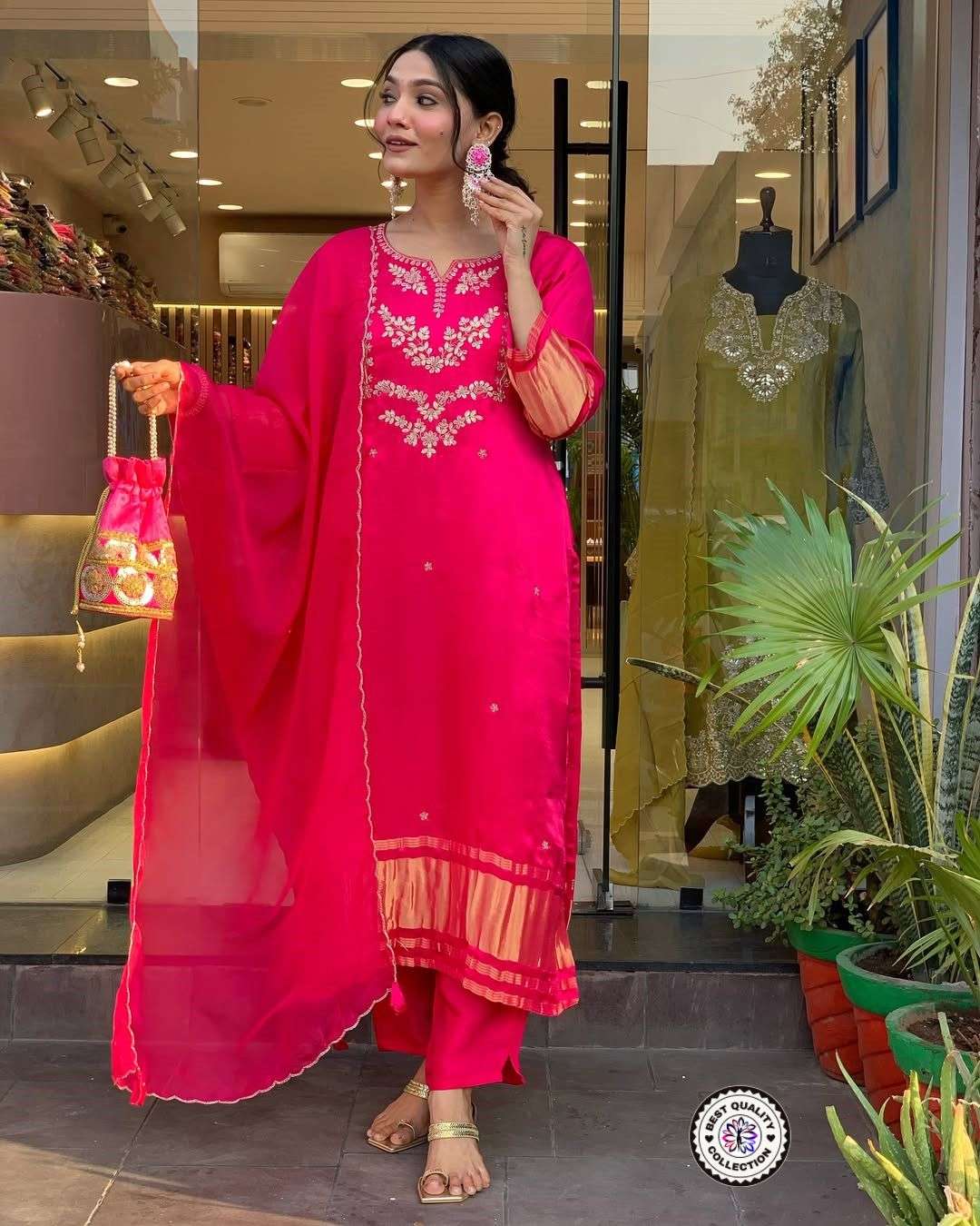 KF-6026 BY ASLIWHOLESALE DESIGNER PURE VISCOSE SILK EMBROIDERY DRESSES-00096