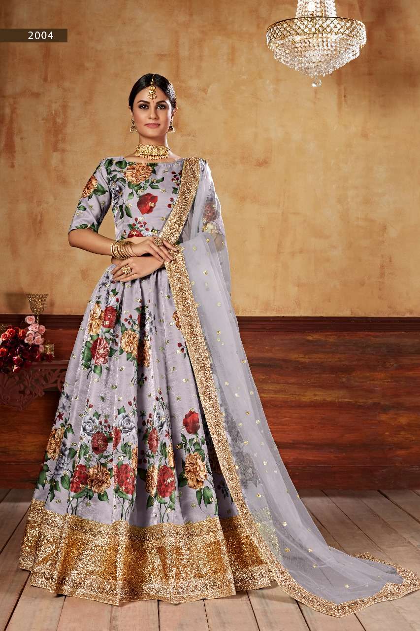 LAVISHAA VOL-1 2004 GREY PURE SILK EMBROIDERY LEHENGAS-00060