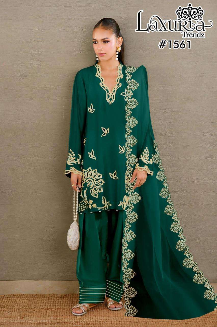 LAXURIA TRENDZ 1561 PURE CRAPE EMBROIDERY DRESSES-00005