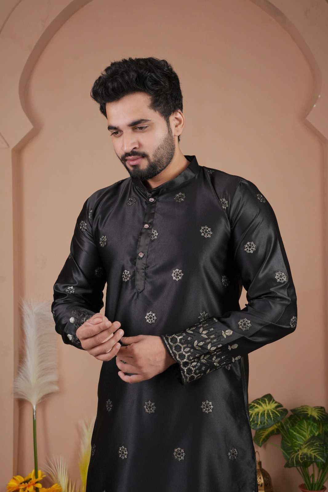 MENS KURTA VOL-5 BY ASLIWHOLESALE DESIGNER PURE MALAI SILK EMBROIDERY KURTA-00097