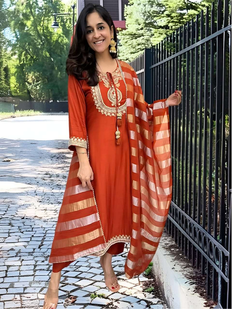 MOJILI BY ASLIWHOLESALE DESIGNER PURE VISCOSE CHANDERI EMBROIDERY DRESSES-00264