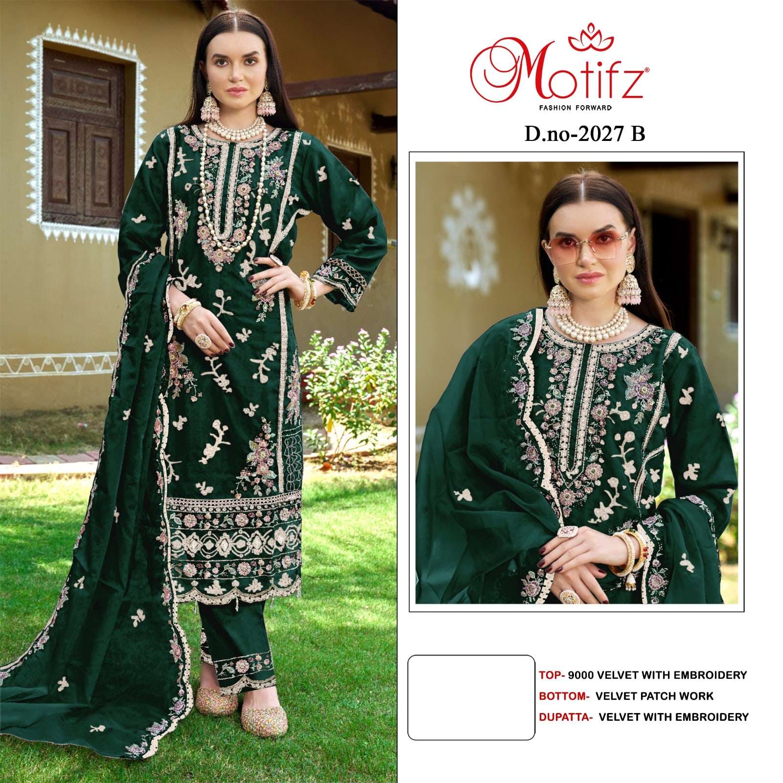 MOTIFZ 2027 PURE VELVET EMBROIDERY PAKISTANI DRESS-00201