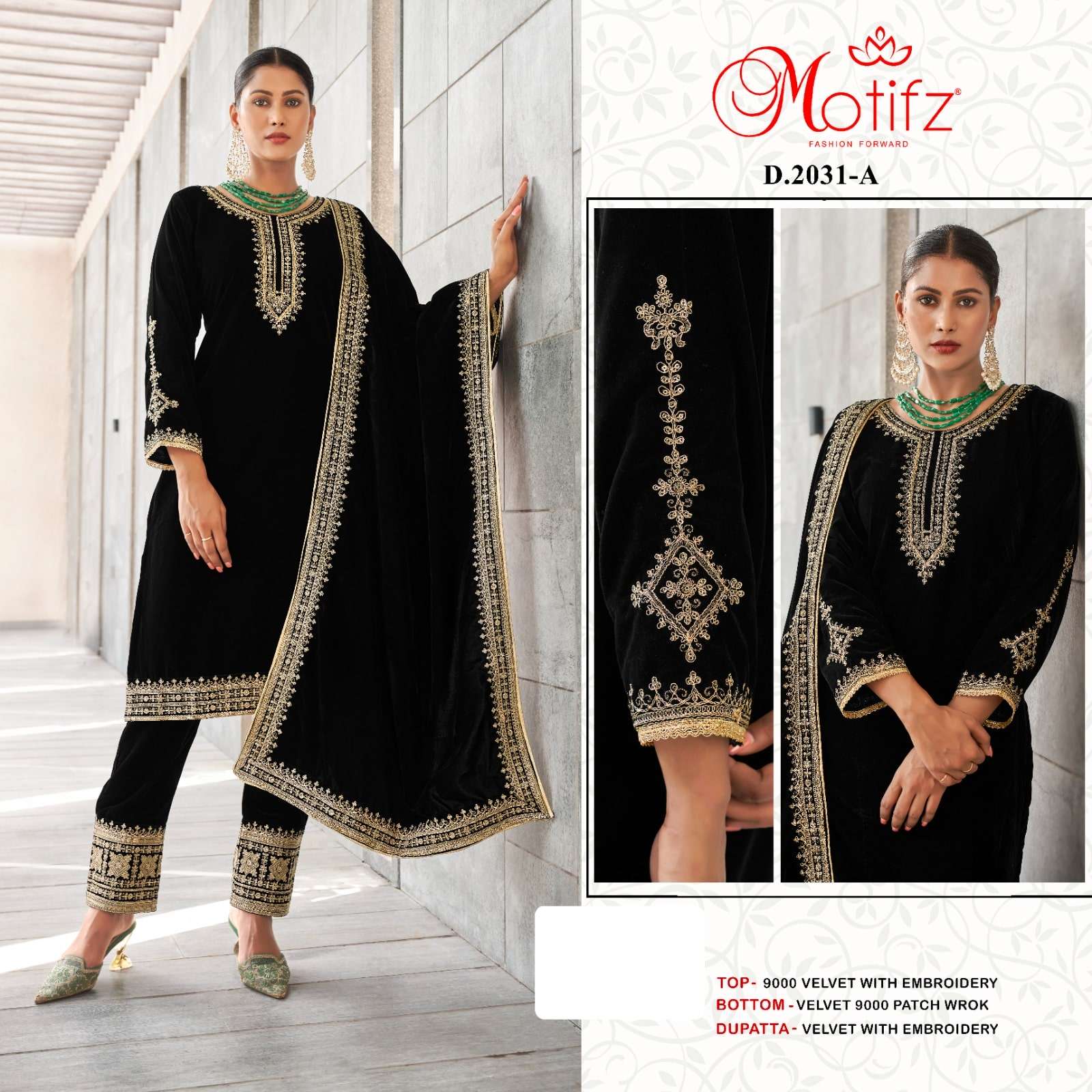 MOTIFZ 2031 PURE VELVET EMBROIDERY PAKISTANI DRESSES-00201