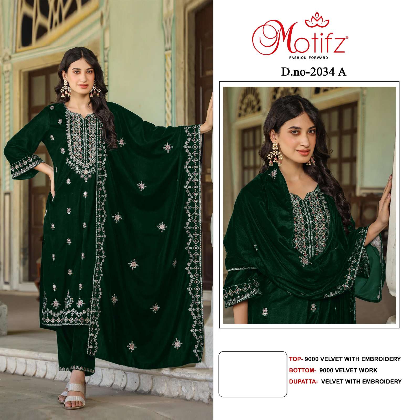 MOTIFZ 2034 PURE VELVET EMBROIDERY PAKISTANI DRESS-00201