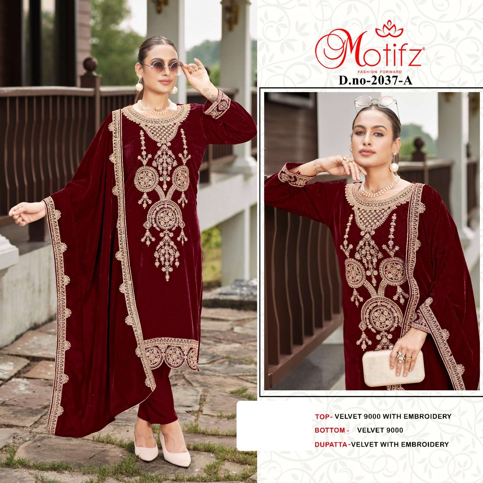 MOTIFZ 2037 PURE VELVET EMBROIDERY PAKISTANI DRESSES-00201