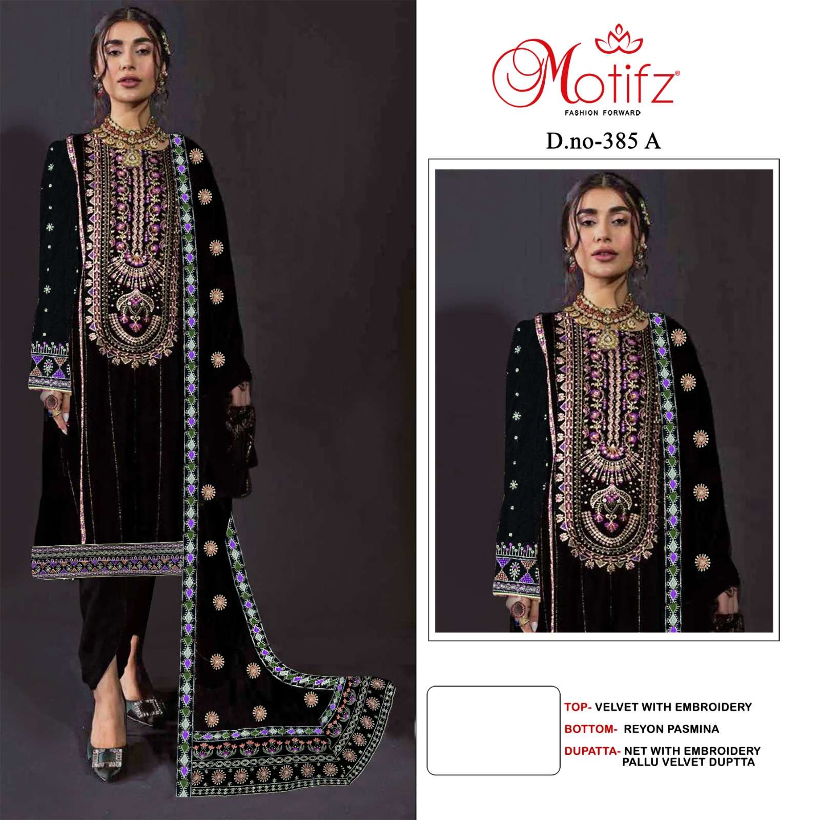 MOTIFZ 385 PURE VELVET EMBROIDERY PAKISTANI DRESS-00201