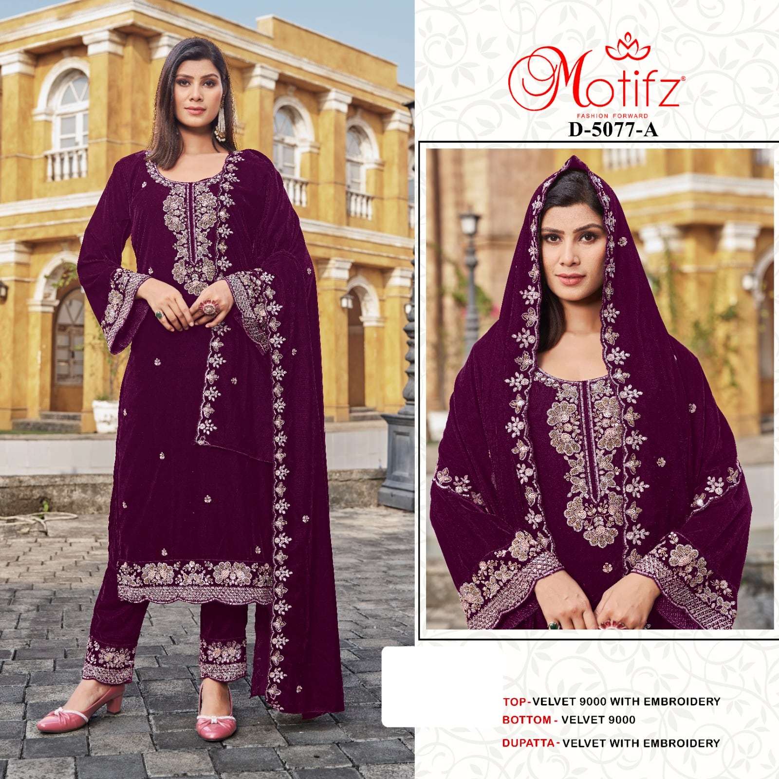 MOTIFZ 5077 PURE VELVET EMBROIDERY PAKISTANI DRESSES-00201