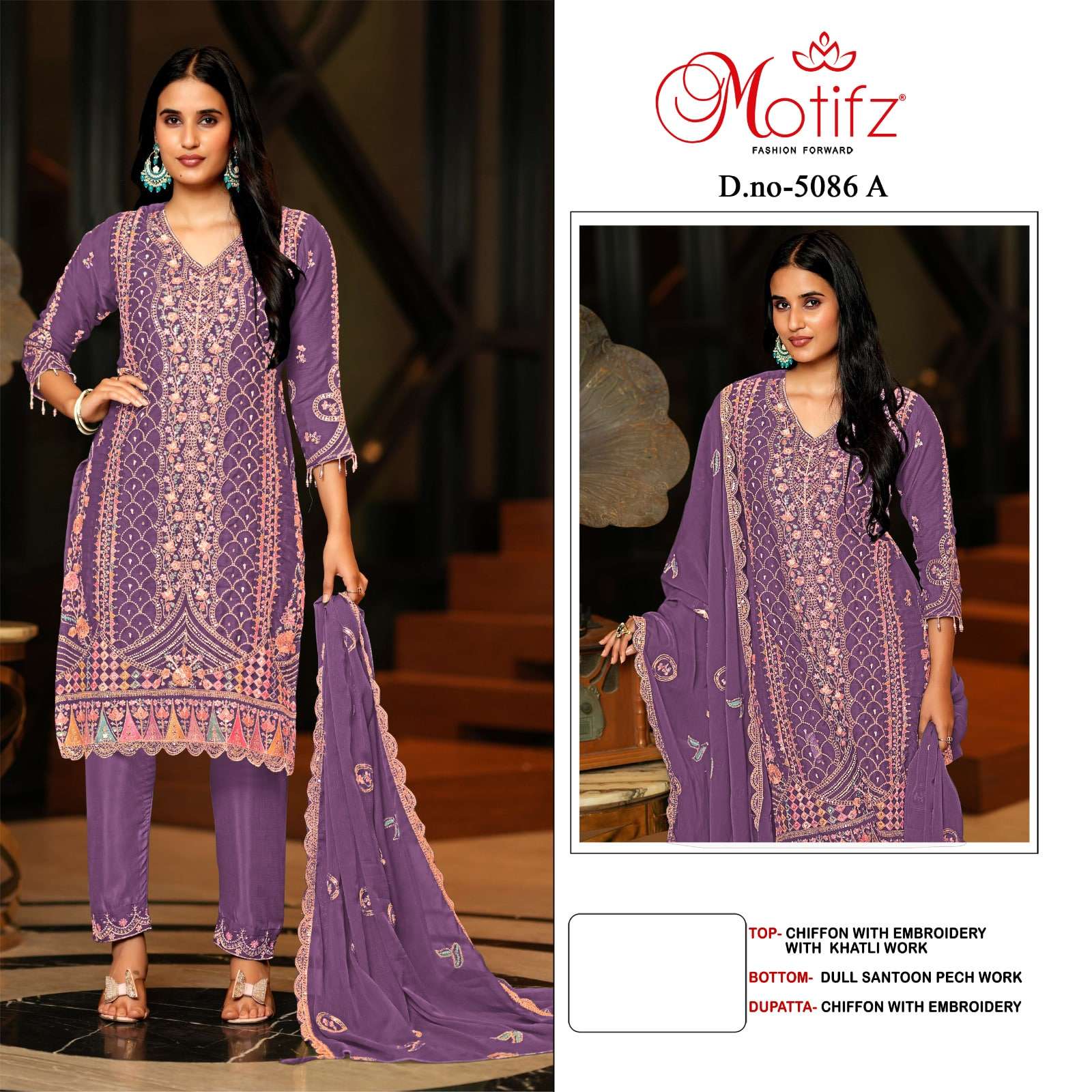 MOTIFZ 5086 A TO D SERIES PURE CHIFFON EMBROIDERY PAKISTANI DRESSES-00201