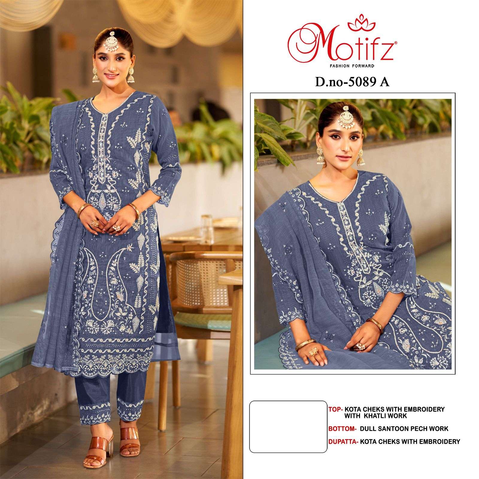 MOTIFZ 5089 A TO D SERIES PURE KOTA CHECKS EMBROIDERY PAKISTANI DRESSES-00201