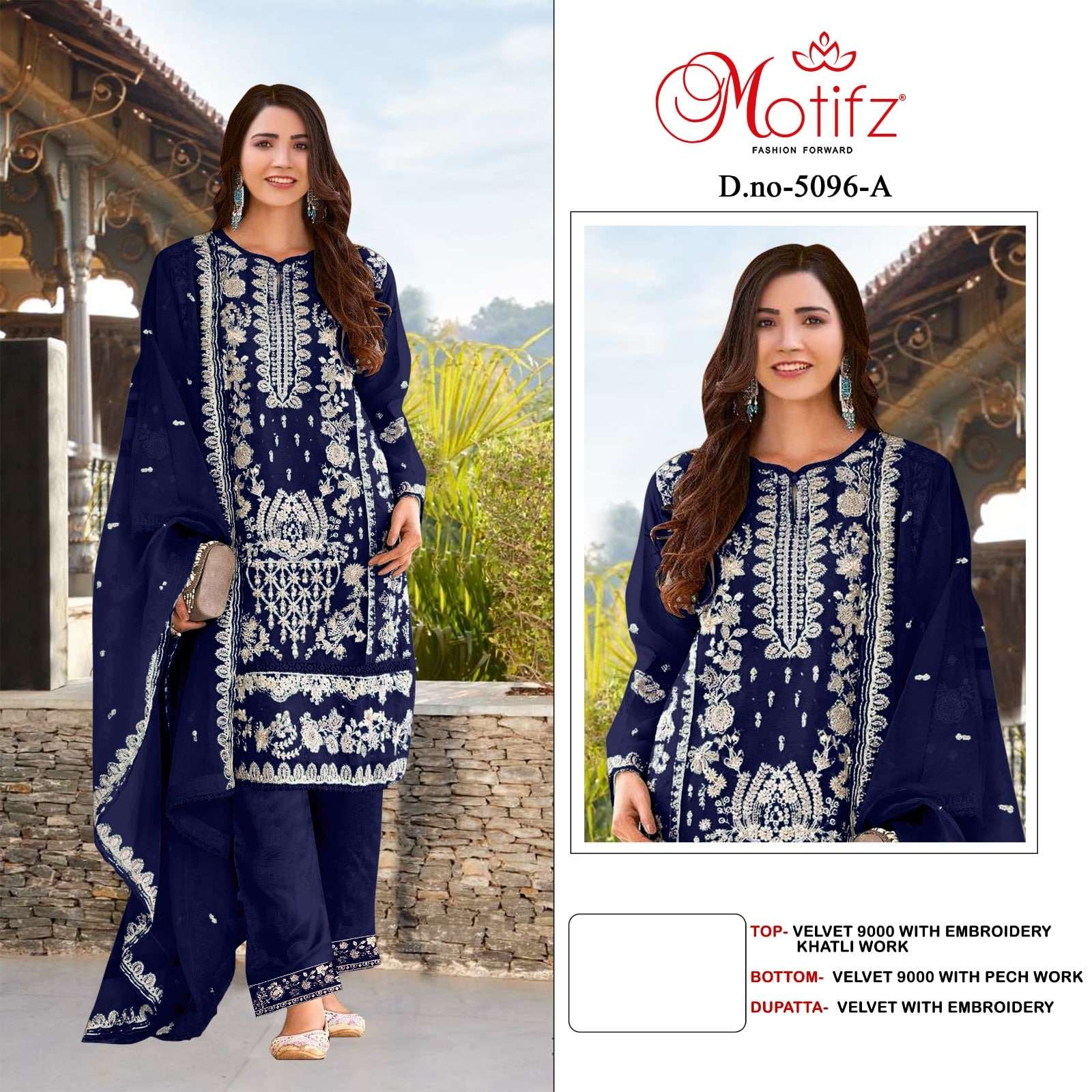 MOTIFZ 5096 SERIES PURE VELVET EMBROIDERY PAKISATNI DRESSES-00201
