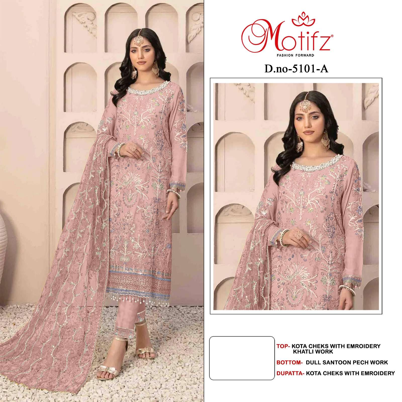 MOTIFZ 5101 SERIES PURE KOTA CHEKS EMBROIDERY PAKISATNI DRESSES-00201