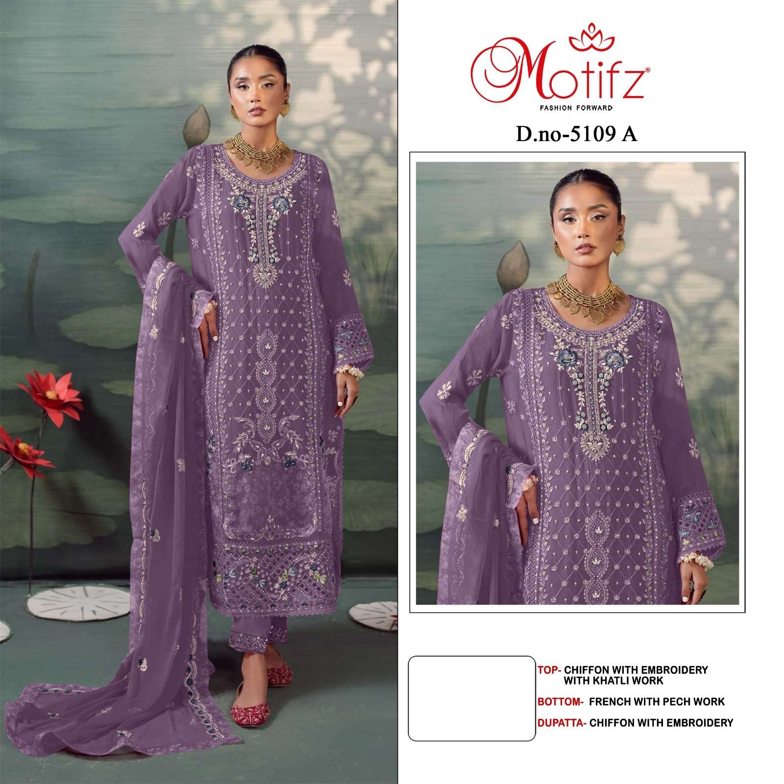 MOTIFZ 5109 SERIES PURE CHIFFON EMBROIDERY DRESSES-00201