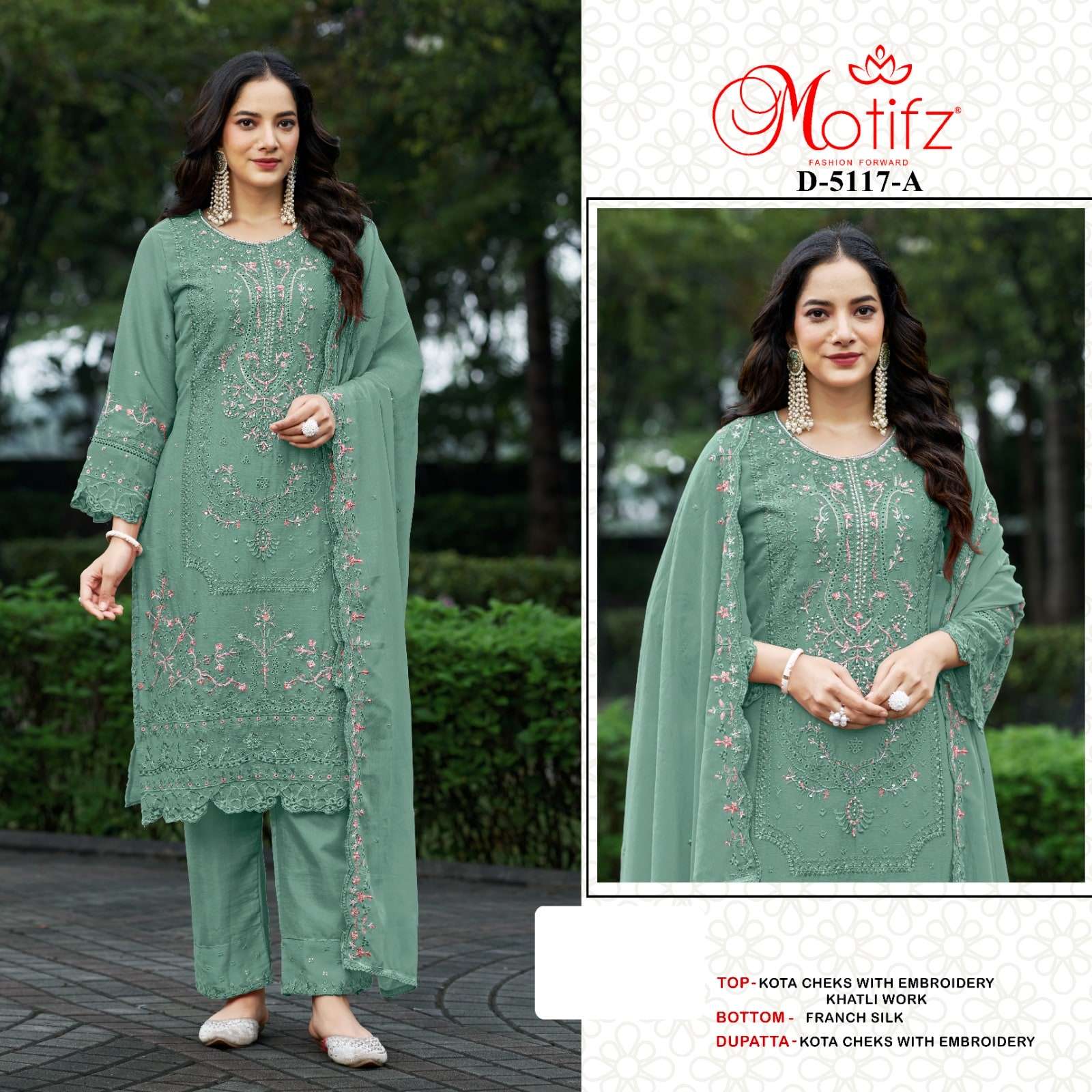 MOTIFZ 5117 SERIES PURE KOTA CHEKS EMBROIDERY DRESSES-00201