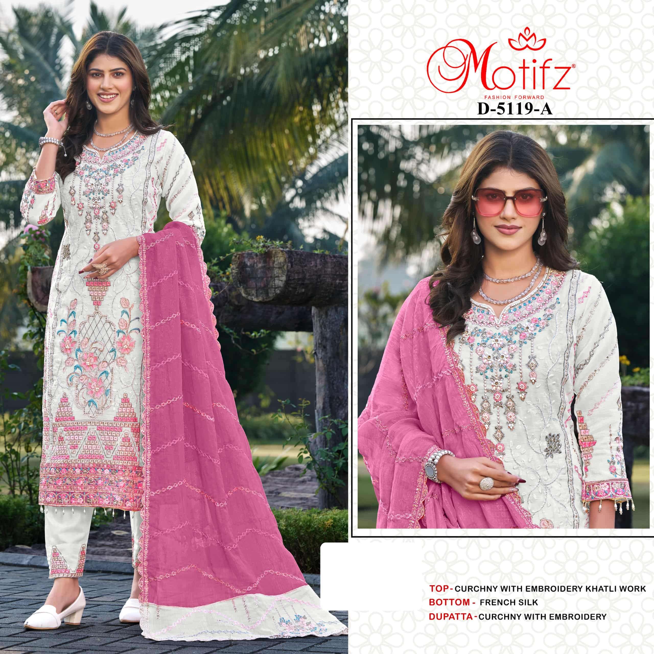 MOTIFZ 5119 A TO D SERIES PURE CRUNCHY EMBROIDERY PAKISTANI DRESSES-00201