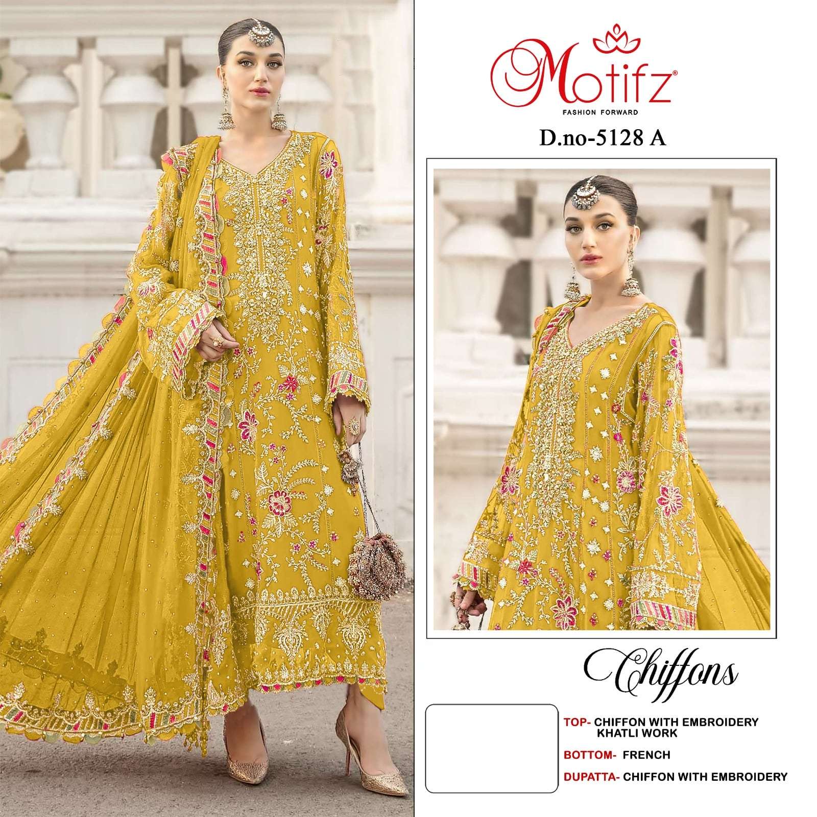 MOTIFZ 5128 A TO D SERIES PURE CHIFFON EMBROIDERY PAKISTANI DRESSES-00201