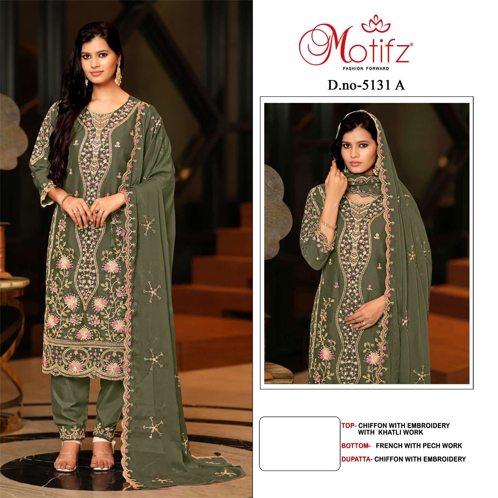 MOTIFZ 5131 PURE CHIFFON SILK EMBROIDERY PAKISTANI DRESSES-00201