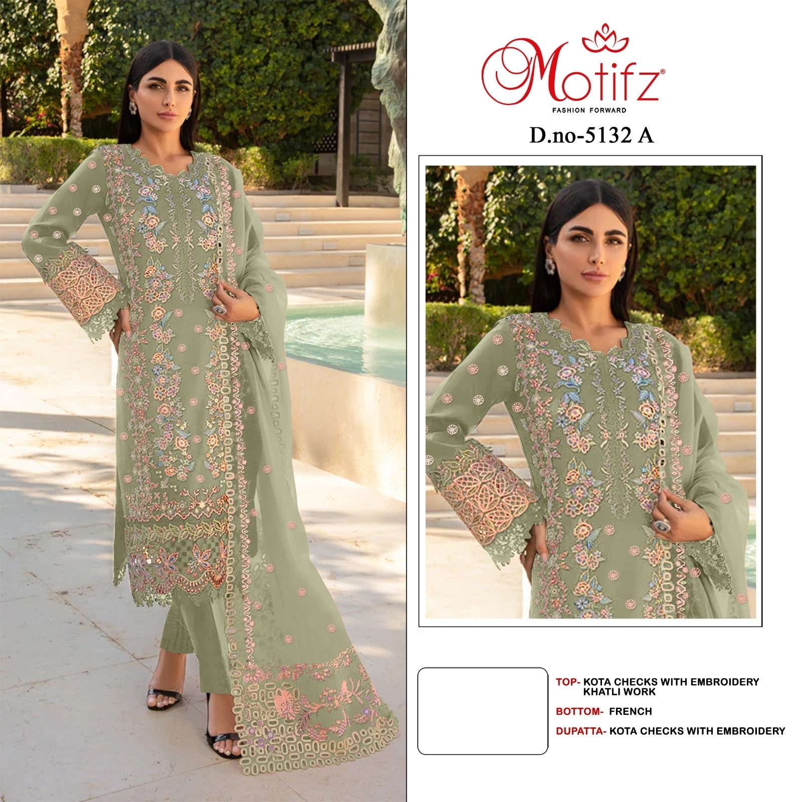 MOTIFZ 5132 A TO D SERIES PURE KOTA CHEKS EMBROIDERY PAKISTANI DRESSES-00201