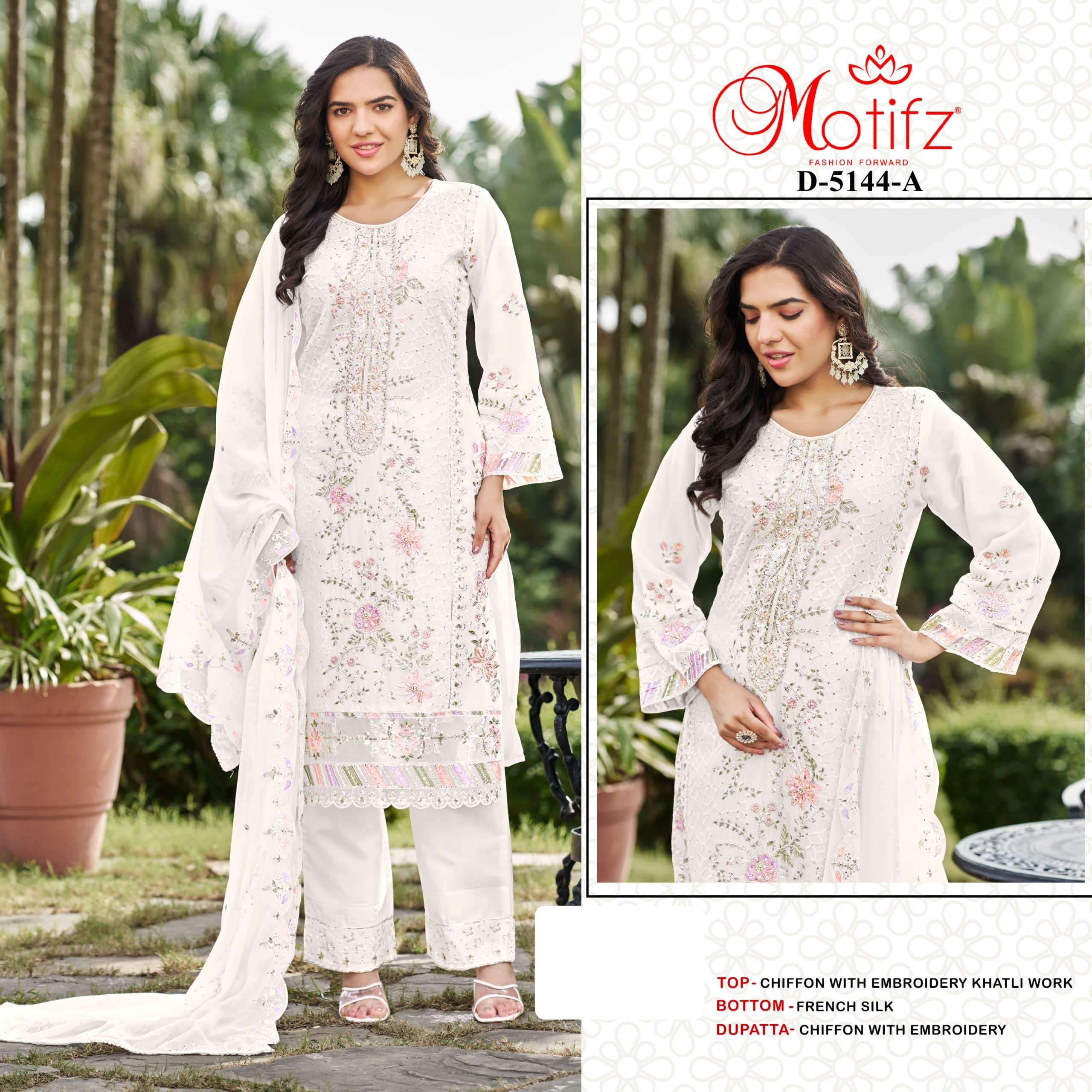 MOTIFZ 5144 A TO D SERIES PURE CHIFFON EMBROIDERY PAKISTANI DRESSES-00201