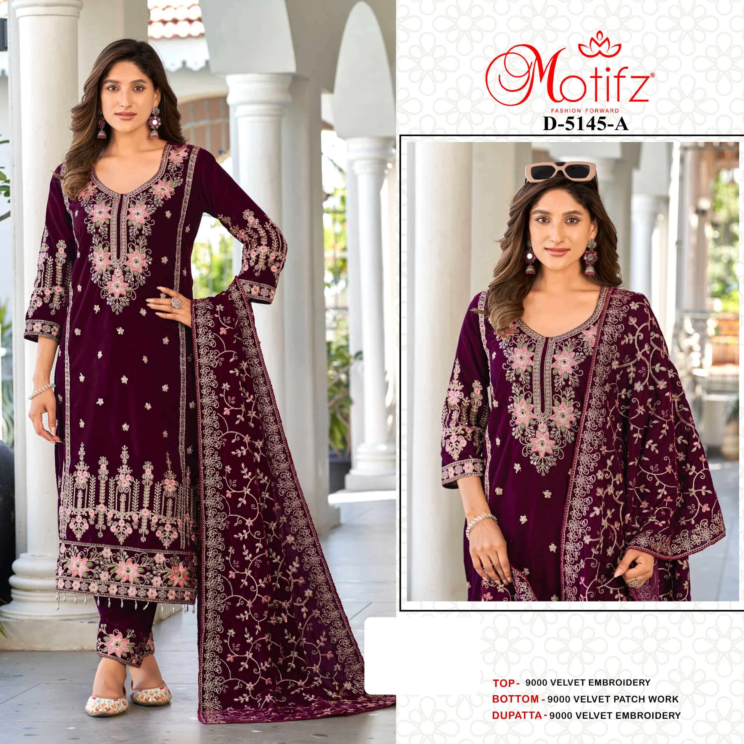 MOTIFZ 5145 PURE VELVET EMBROIDERY PAKISTANI DRESSES-00201