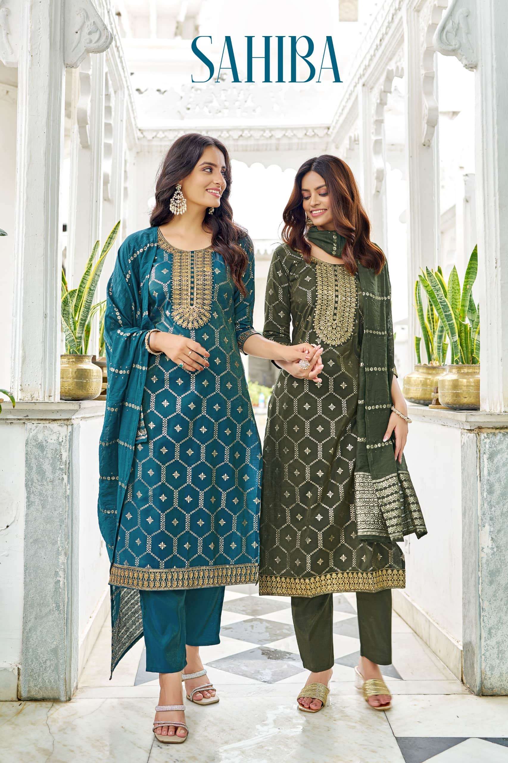 MUKESH SAHIBA 1001 TO 1006 SERIES PURE VISCOSE SIMMER EMBROIDERY DRESSES-00097