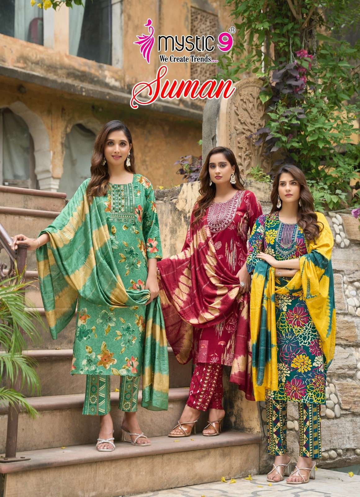 MYSTIC9 SUMAN VOL-04 4001 TO 4008 SERIES PURE RAYON PRINTED EMBROIDERY DRESSES-00140