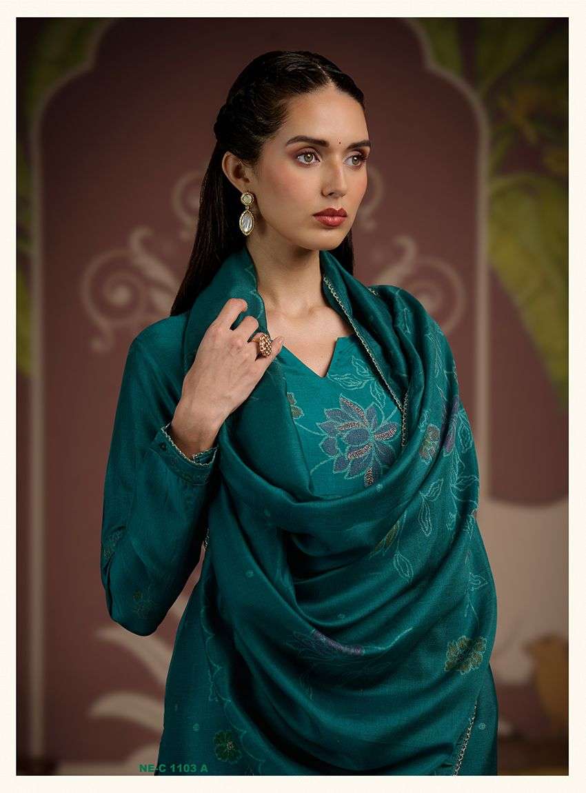 NETRA EXCLUSIVE HARLIN 1102 A TO F SERIRES PURE SILK EMBROIDERY DRESSES-00402