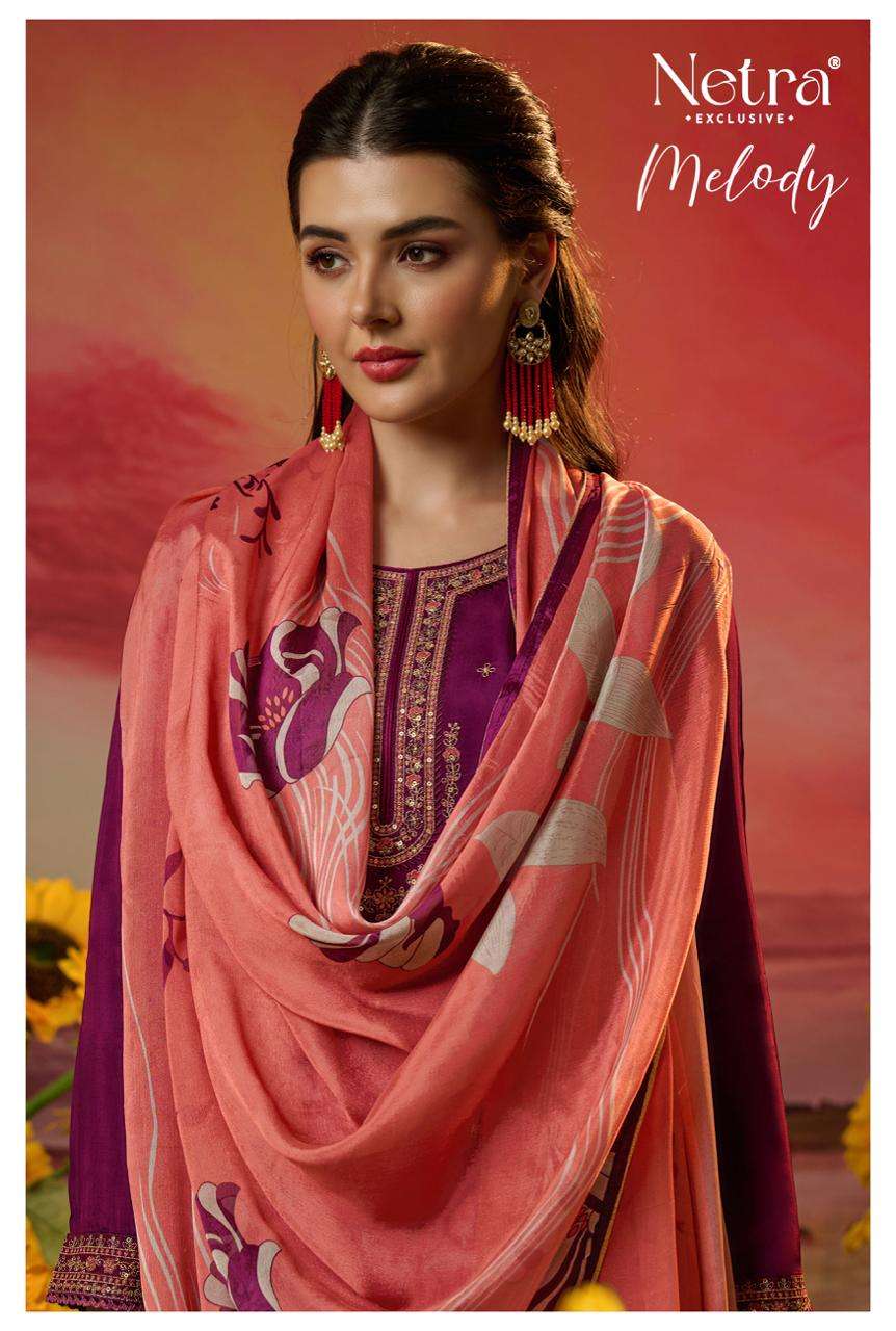 NETRA EXCLUSIVE MELODY PURE SILK EMBROIDERY PRINTED DRESSES-00402