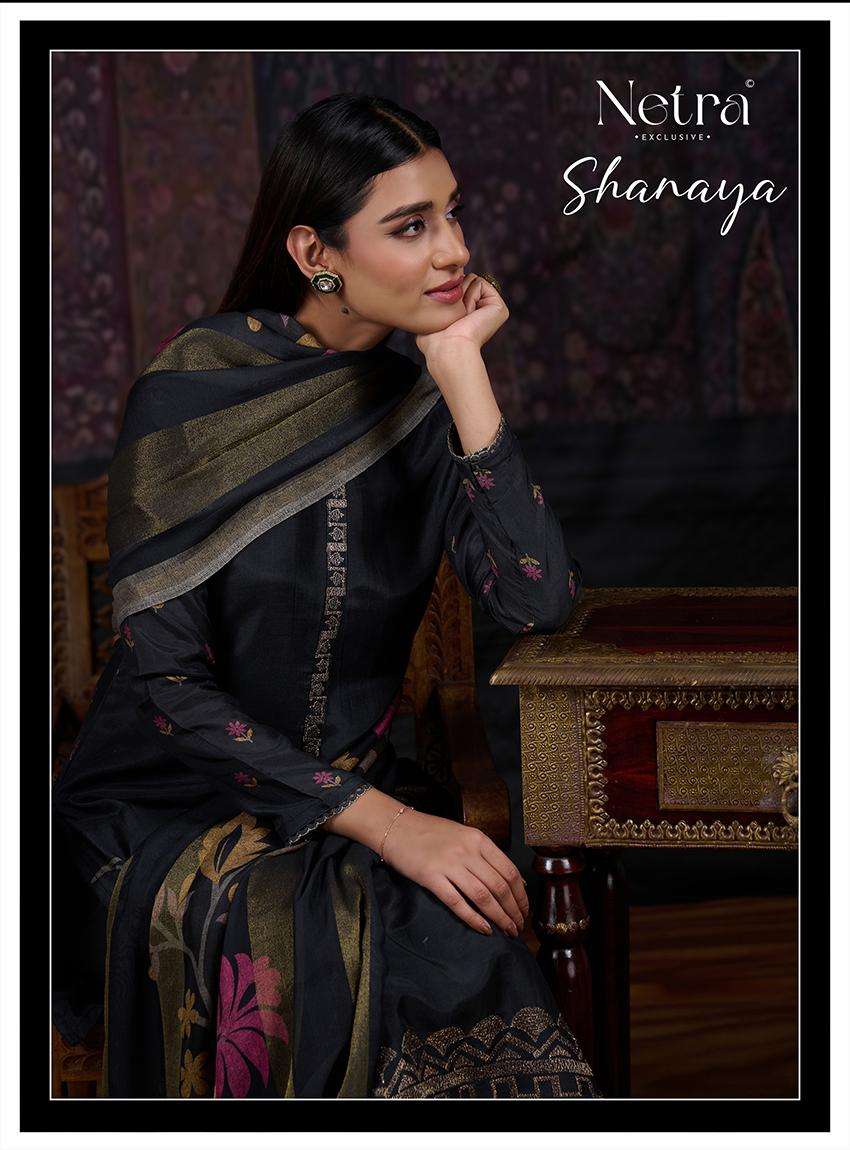 NETRA SHANAYA 1134-A TO 1134-F SERIES PURE SILK PRINTED EMBROIDERY PAKISTANI DRESSES-00402