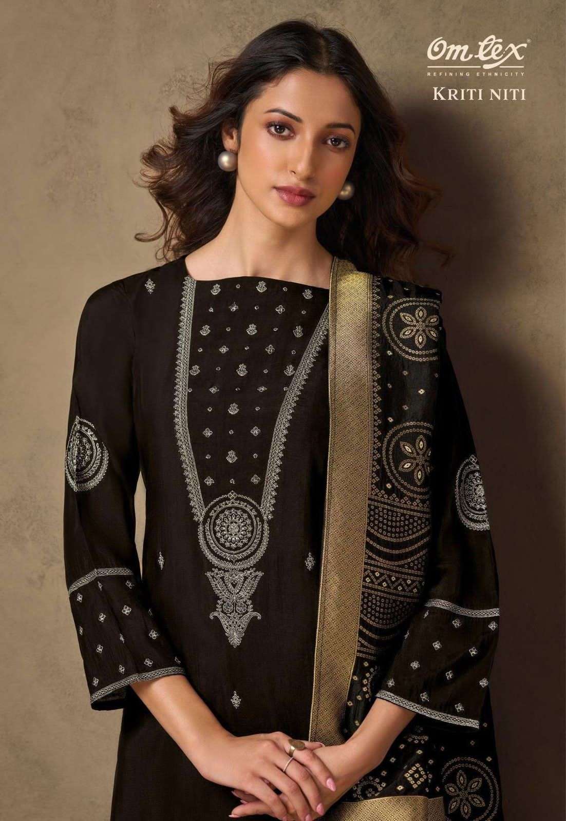 OMTEX KRITI NITI PURE SILK EMBROIDERY PRINTED DRESSES-00402