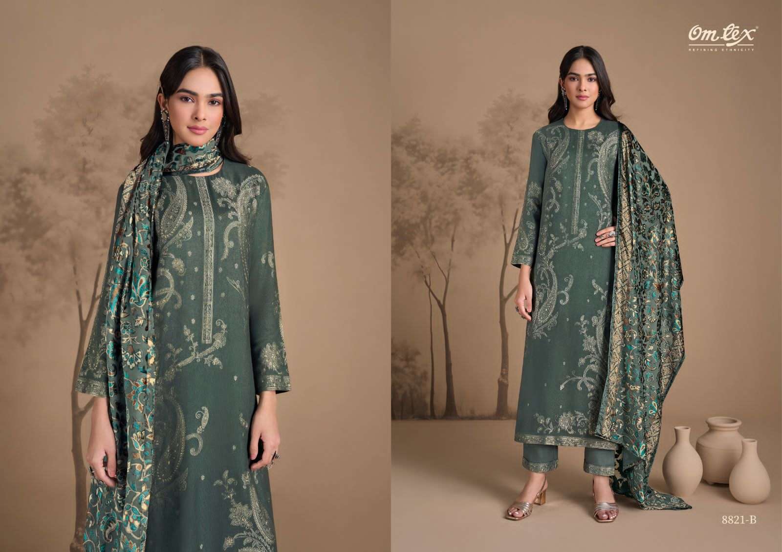 OMTEX SUMAQ 8821 PURE PASHMINA EMBROIDERY DRESSES-00402