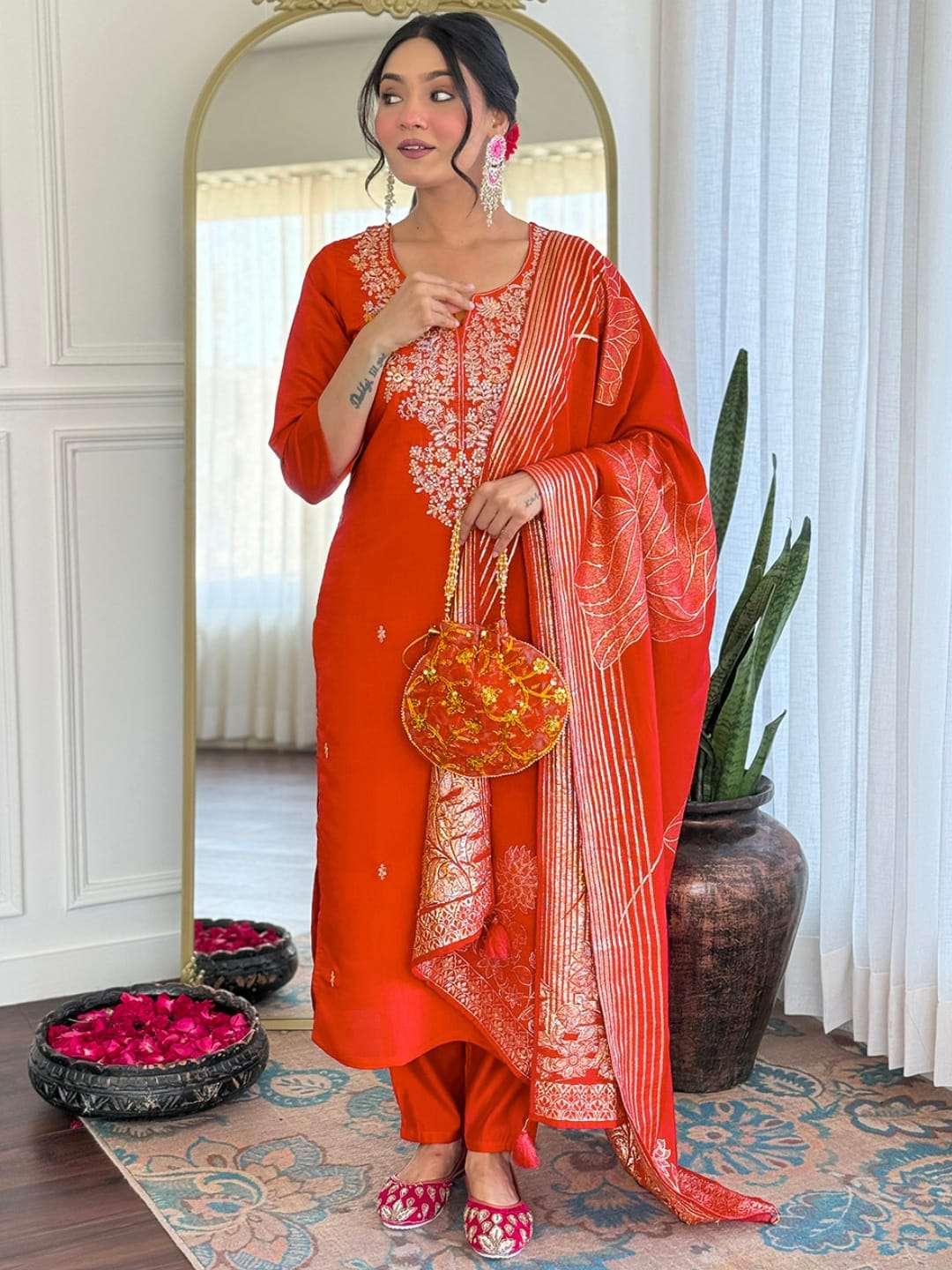 PINKPARI BY ASLIWHOLESALE DESIGNER PURE ROMAN SILK EMBROIDERY DRESSES-00264