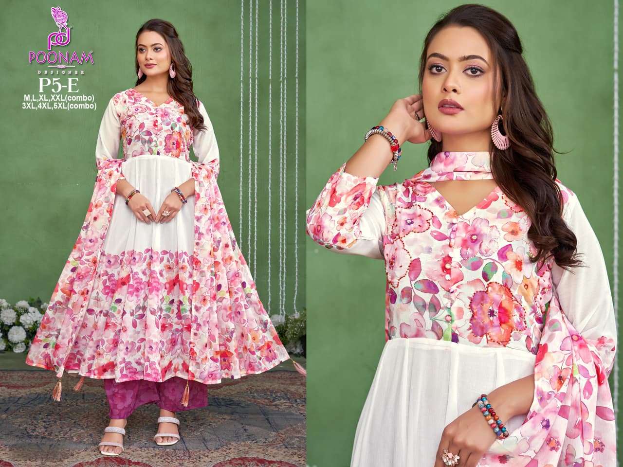 POONAM DESIGNER P5-E PURE GEORGETTE EMBROIDERY DRESSES-00014