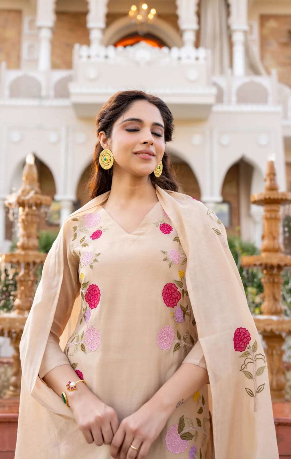 RAMYA BY ASLIWHOLESALE DESIGNER PURE VISCOSE CHANDERI EMBROIDERY DRESSES-00264