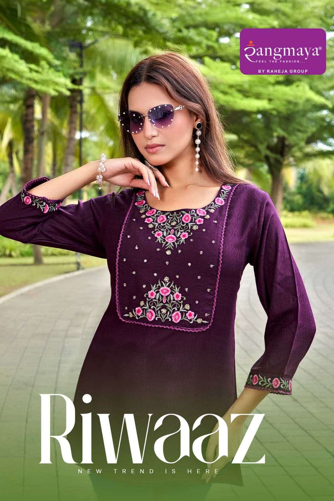 RANGMAYA RIWAAZ 101 TO 108 SERIES PURE RAYON EMBROIDERY TUNICS-00014
