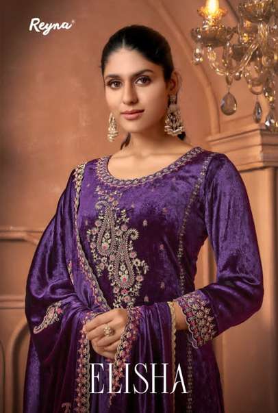 REYNA ELISHA 10458 TO 10461 SERIES PURE VELVET EMBROIDERY PAKISTANI DRESSES-00402
