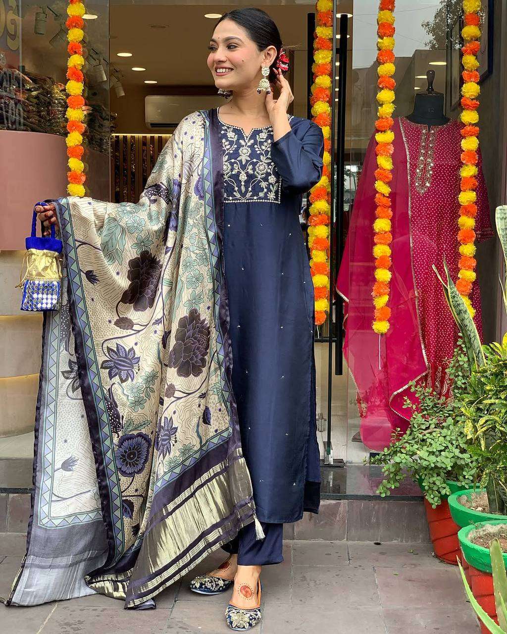 RUTVI BY ASLIWHOLESALE DESIGNER PURE CHANDERI SILK EMBROIDERY DRESSES-00264