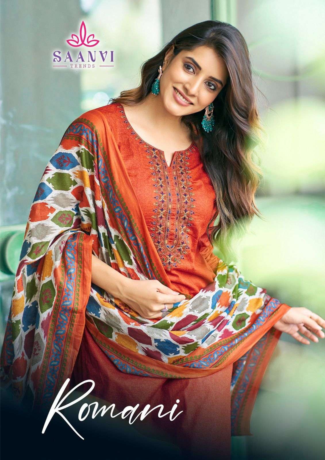 SAANVI TRENDS ROMANI 1001 TO 1008 SERIES PURE COTTON PRINTED EMBROIDERY DRESSES-00062