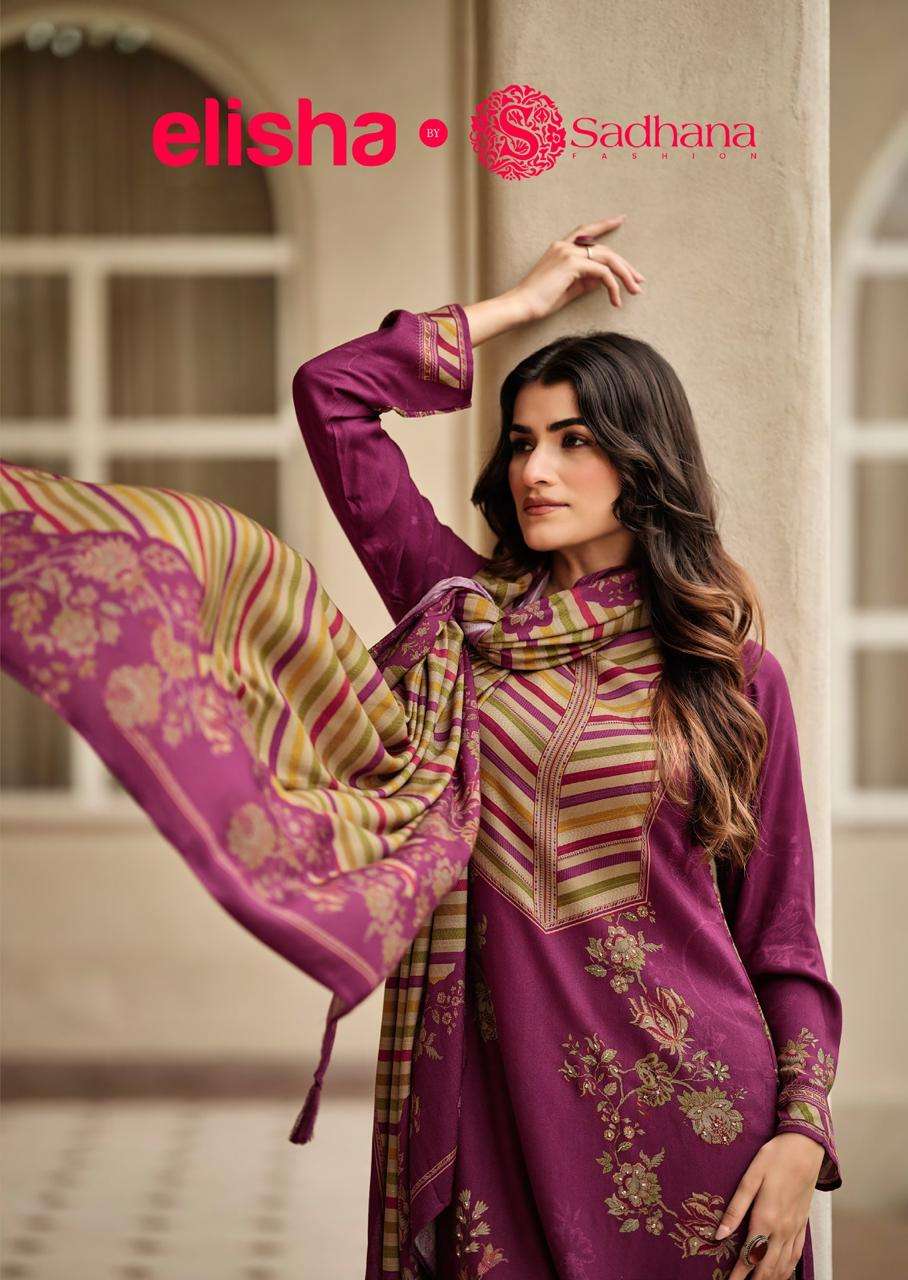 SADHANA FASHION ELISHA 11554 TO 11559 SERIES PURE VISCOSE PASHMINA EMBROIDERY DRESSES-00402