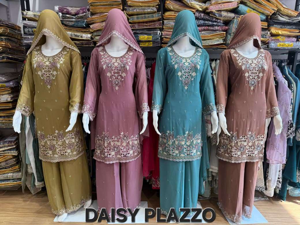 SAFA CREATION DAISY PLAZZO PURE GEORGETTE EMBROIDERY DRESSES-00203