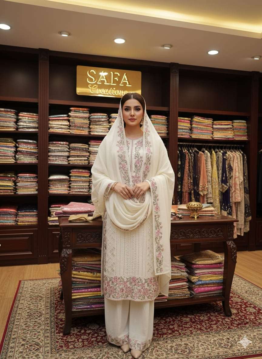 SAFA CREATION MASHIRA PLAZZO PURE GEORGETTE EMBROIDERY DRESSES-00203