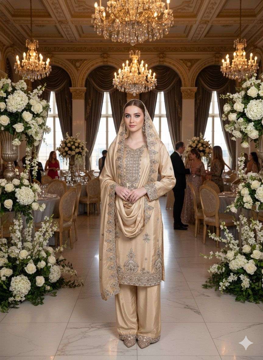SAFA CREATION ROOH PLAZZO PURE SILK EMBROIDERY DRESSES-00203