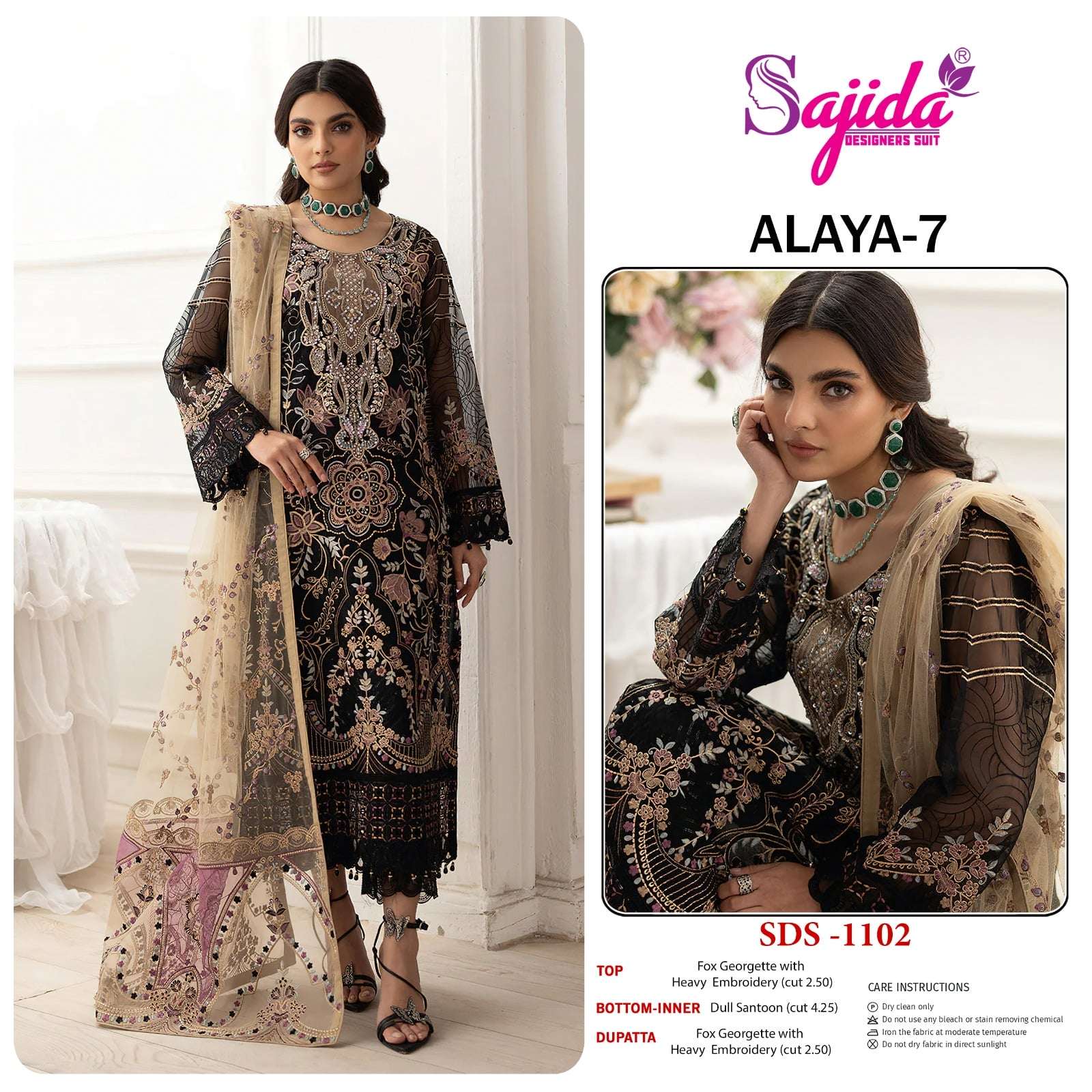 SAJIDA ANAYA VOL-07 1100 TO 1102 SERIES PURE GEORGETTE EMBROIDERY PAKISTANI DRESSES-00201