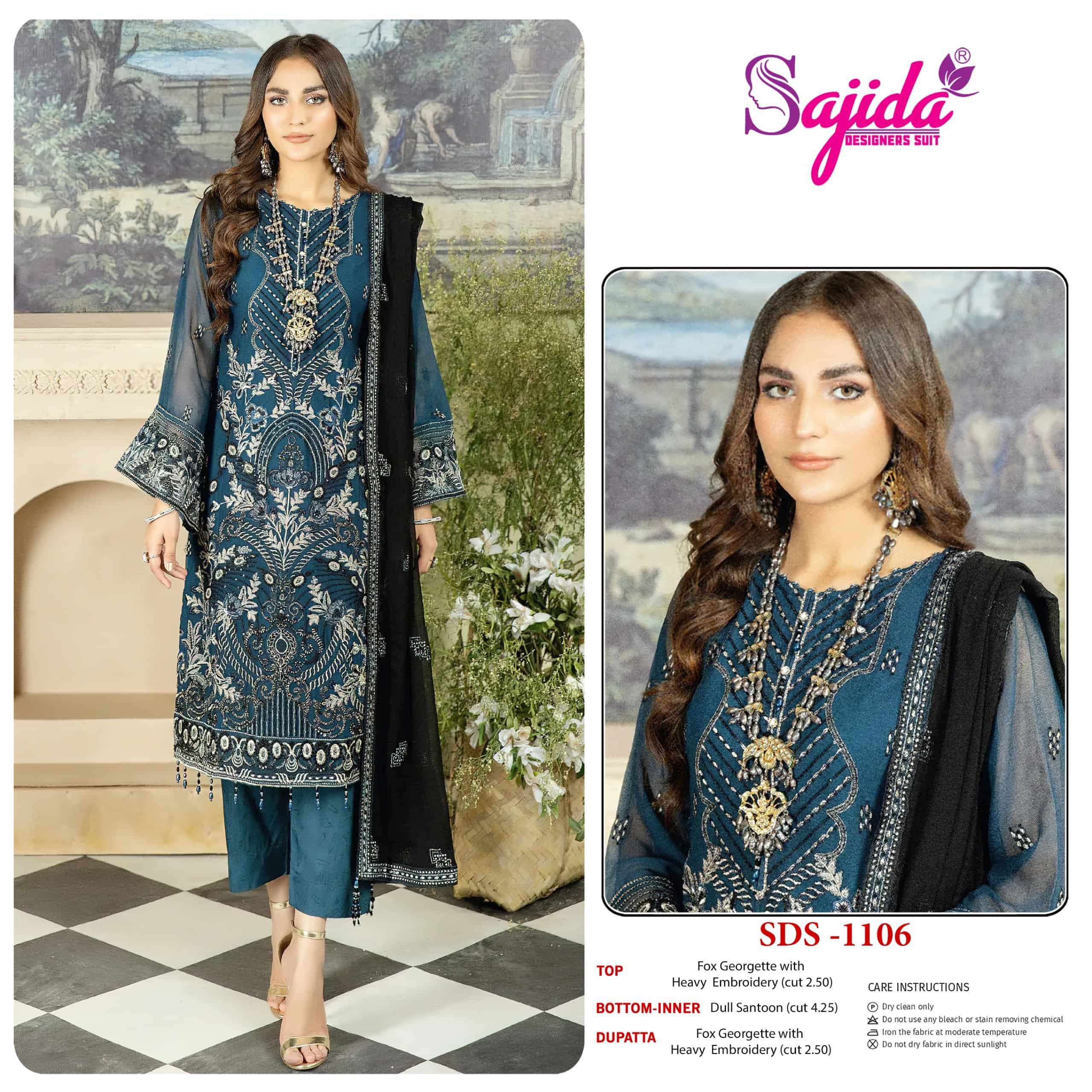 SAJIDA SD-1106 PURE GEORGETTE EMBROIDERY PAKISTANI DRESS-00201