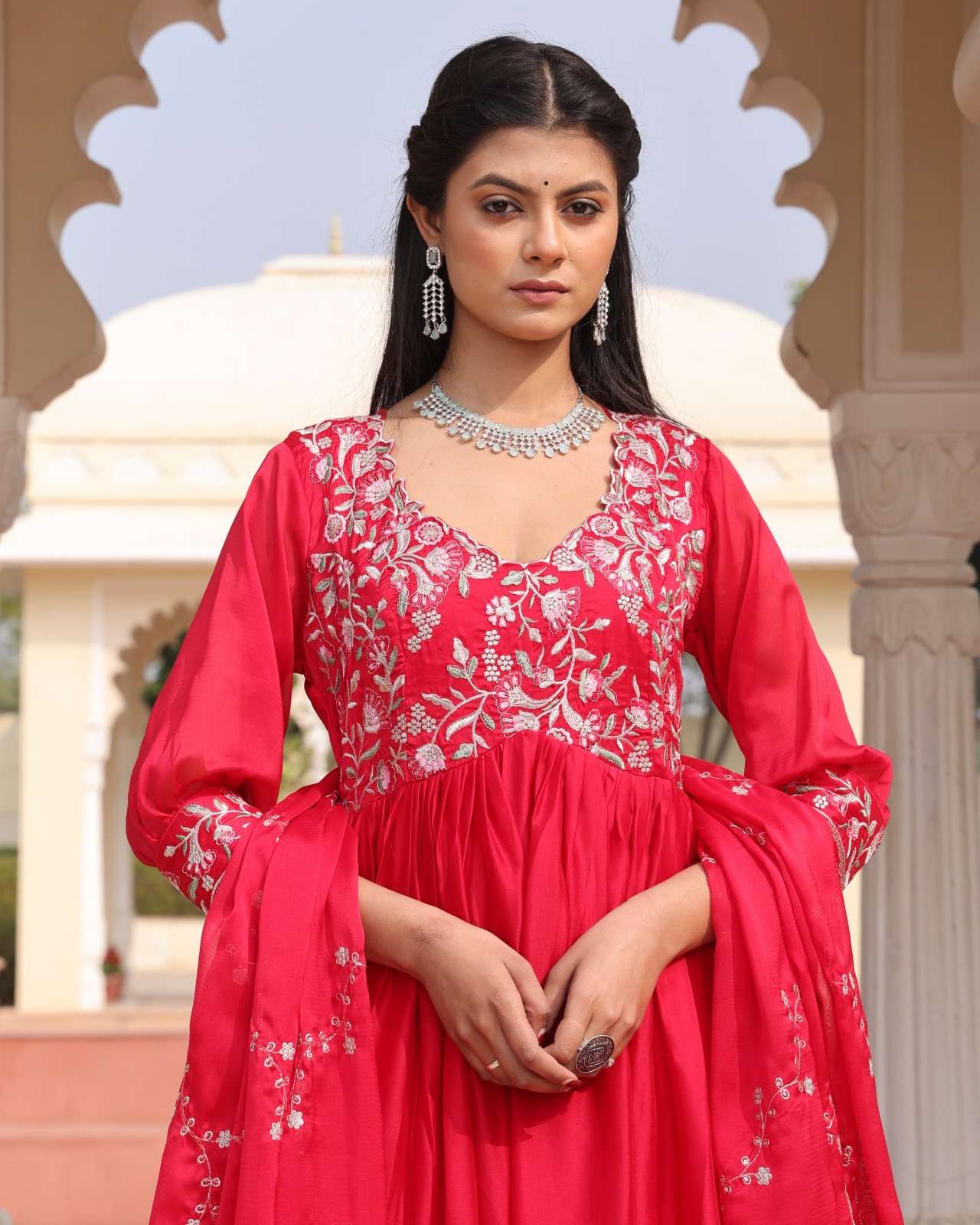 SAJNI BY ASLIWHOLESALE DESIGNER PURE VICHITRA SILK EMBROIDERY DRESSES-00265