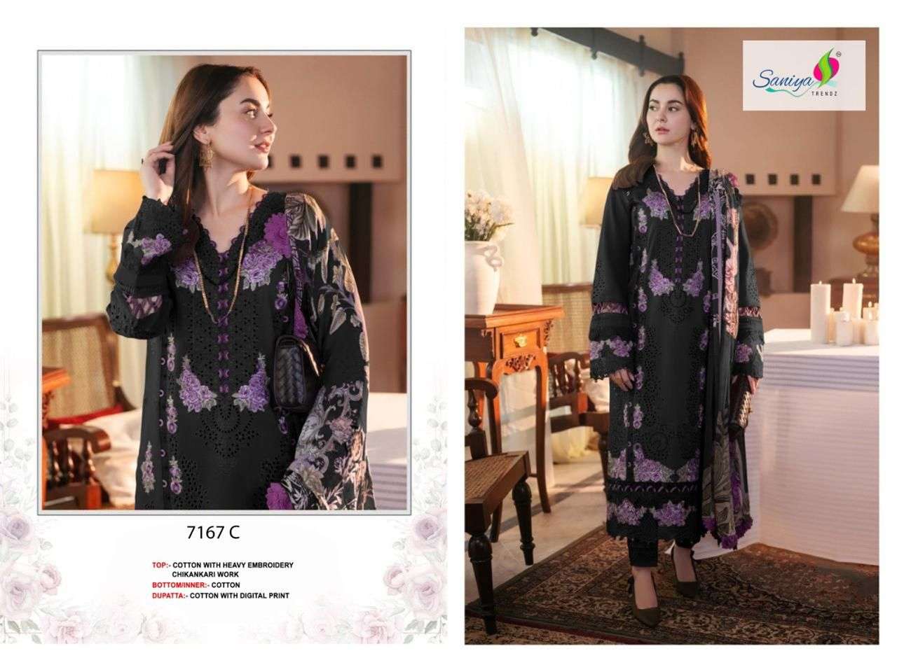 SANIYA TRENDZ 7167 SERIES PURE COTTON EMBROIDERY PAKISTANI DRESSES-00071